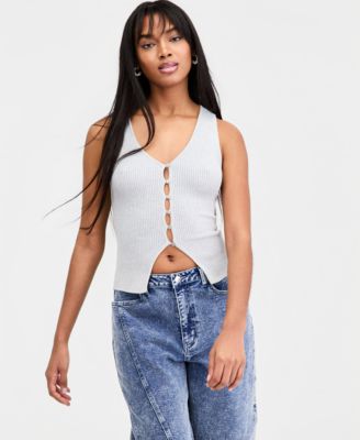 Bar III - Women's Ribbed Button-Front Top