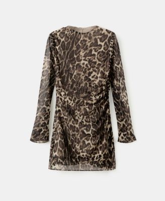 MANGO - Women's Draped Detail Leopard-Print Dress