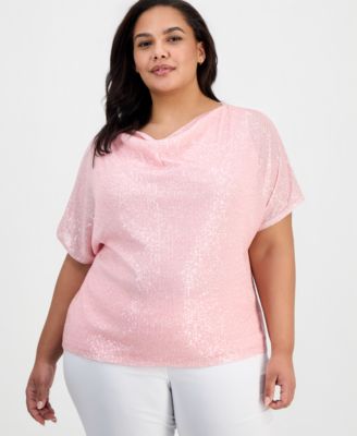 Anne Klein - Plus Size Cowl-Neck Sequinned Top
