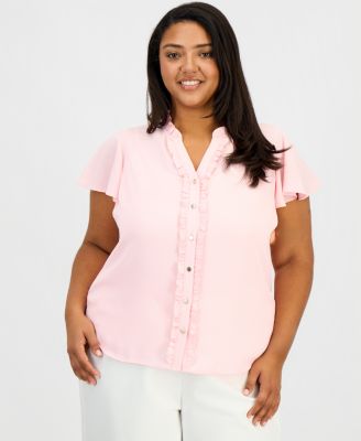 Anne Klein Essentials - Plus Size Ruffled Button-Front Top