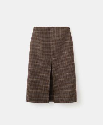 MANGO - Women's Wool-Blend Check Midi-Skirt