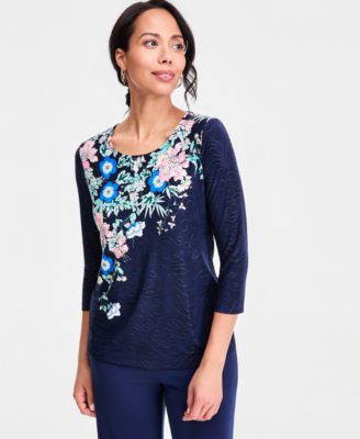 JM Collection - Petite Crewneck Pull-On Top