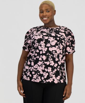 Anne Klein Essentials - Plus Size Pleated-Sleeve Knit Top