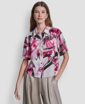DKNY - Women's Geometric Print Collared Shirt