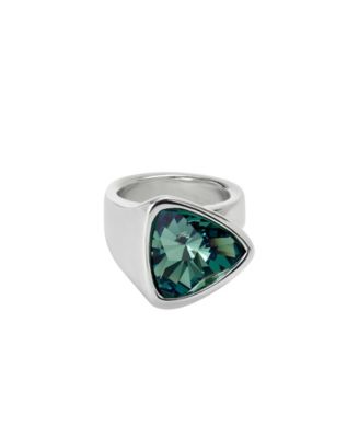 UNOde50 - Triangular-Shaped Ring Silver-Plated with Green Crystal