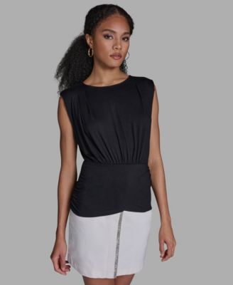 BCBG - Women's Sleeveless Volume Shoulder Draped Pull-On Top