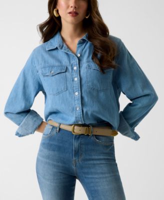 GUESS - Women's Long-Sleeve Collared Denim Shirt