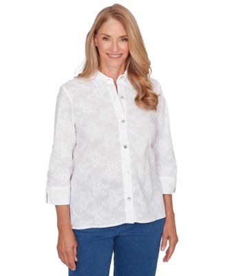 Alfred Dunner - Petite Flower Embroidered Button-Down Top