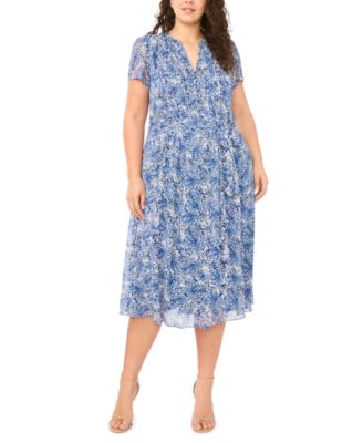 MSK - Plus Size Split Neck Shirt Dress