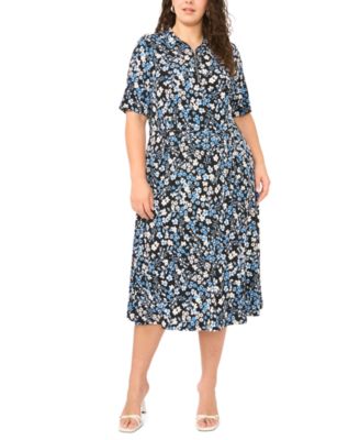 MSK - Plus Size Printed Short-Sleeve Midi Dress