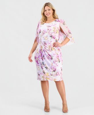 Connected - Plus Size Printed Cape-Sleeve Sarong Dress