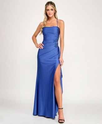 City Studios - Women's Drape Neck Side Ruffle Gown