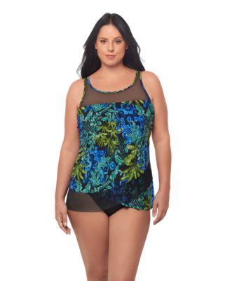 Miraclesuit - Plus Size Underwire High Scoop Neck Tankini Top