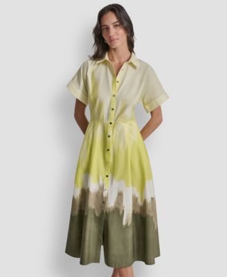 DKNY - Women's Short-Sleeve Collared Printed Button-Front Dress