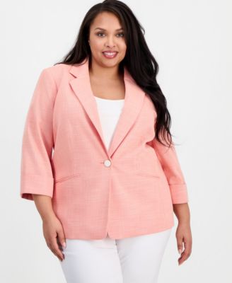 Kasper - Plus Size Notch-Lapel One-Button Blazer