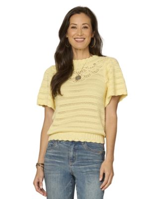 Democracy - Petite Flutter Crochet Yoke Sweater