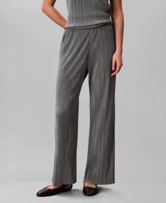 Calvin Klein - Women's Pliss&eacute; Pull-On Wide-Leg Pants