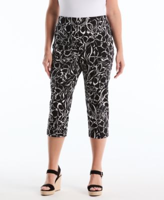 Rafaella - Plus Size Hibiscus Printed Pull-On Capri