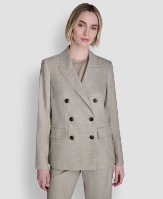 DKNY - Women's Windowpane Double-Breasted Notch Collar Jacket
