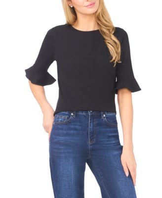 CeCe - Women's Crewneck Ruffle Cuff Knit Top