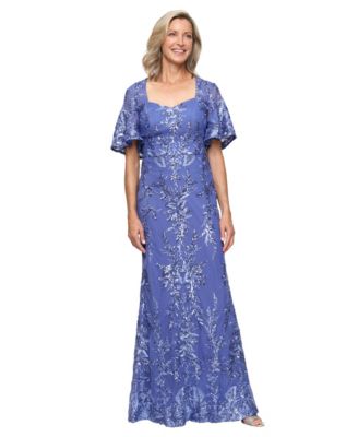 Alex Evenings - Petite Embroidered Flutter-Sleeve Gown