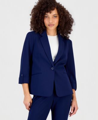 Petite Roll-Tab-Sleeve One-Button Blazer image