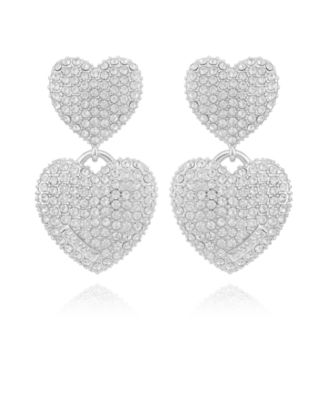 GUESS - Glass Stone Double Heart Drop Earrings