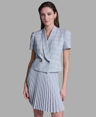 BCBG - Women's Draped Collar Two Button Plaid Jacket