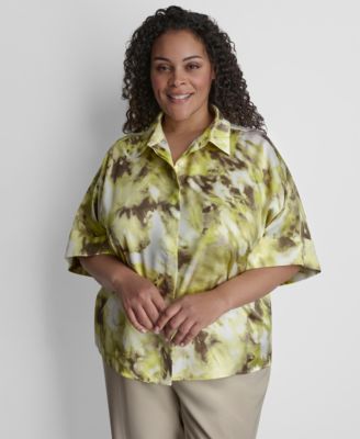 DKNY - Plus Size Collared Neck Satin Top