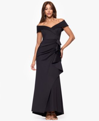 XSCAPE - Scuba Off-The-Shoulder Gown