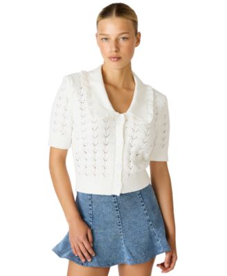 Steve Madden - Women's Pointelle Ruffle Collared Cardigan