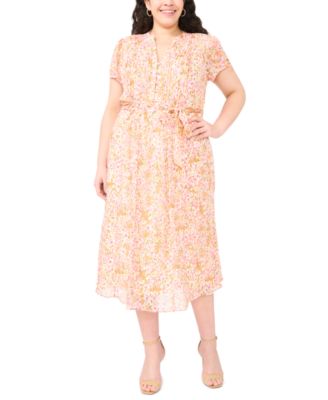 MSK - Plus Size Split V-Neck Midi Dress