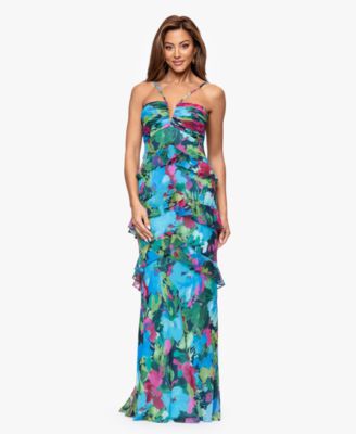 XSCAPE - Women's V-Neck Tiered Gown