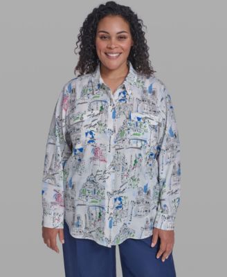 KARL LAGERFELD PARIS - Plus Size Printed Collared Blouse