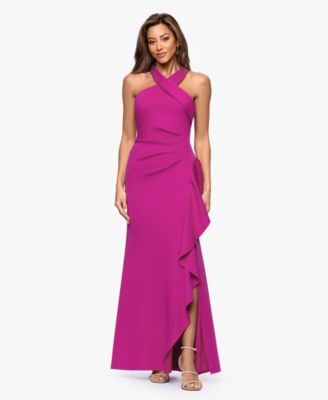 XSCAPE - Petite Cross-Neck Ruffle Gown
