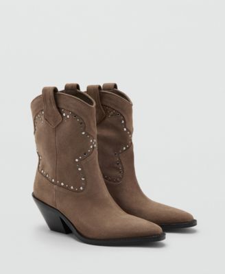 MANGO - Women's Studs Suede Ankle Boots
