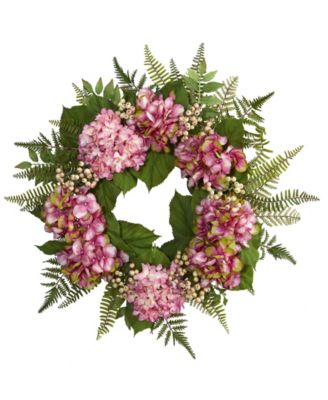 Nearly Natural - 24" Pink Hydrangea & Berry Artificial Wreath