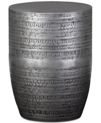 Simpli Home - Johnsen 15" Wide Tribal Pattern Metal Accent Table in Antique Silver Iron, Assembled