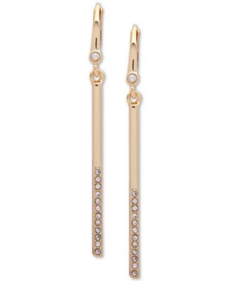 DKNY - Gold-Tone Half-Pav&eacute; Bar Linear Drop Earrings
