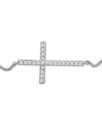Diamond Sideways Cross Bolo Bracelet (1/6 ct. t.w.) in 14k White Gold, Created for Macy's image