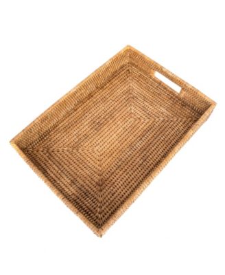 Artifacts Trading Company Rattan Rectangular Tray With Cutout Handles image