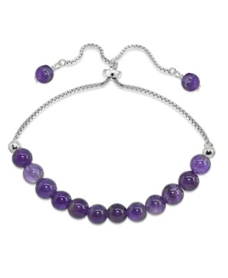 Macy's - Genuine Stone Bead Adjustable Bracelet in Fine Silver Plate