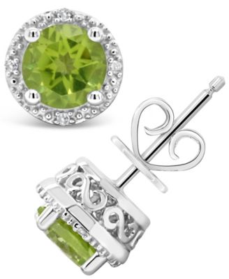 Macy's - Gemstone (6mm) and Diamond Accent Stud Earrings in Sterling Silver