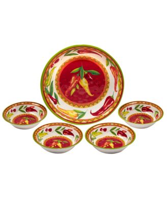 Certified International - Certified Red Hot 5pc Melamine Salad/Serving Set: Large Serving Bowl, 4 All Purpose Bowls