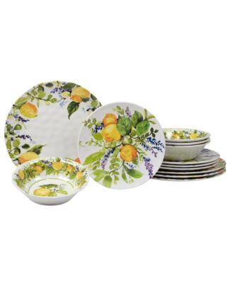 Certified International - Certified Lemon Zest 12 pc Melamine Dinnerware Set: 4 Dinner Plates, 4 Salad Plates, 4 All Purpose Bowls