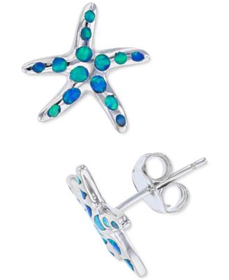 Macy's - Lab-Created Blue Opal Starfish Stud Earrings in Sterling Silver
