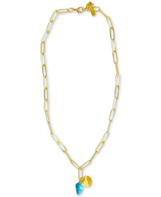 MINU Jewels - 10k Gold-Plated Turquoise Stone & Textured Disc Pendant Necklace, 16" + 1" extender