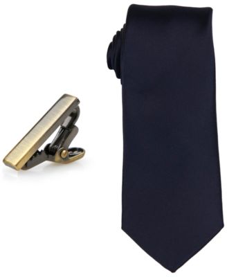 ConStruct - Men's Solid Tie & Tie Bar Set