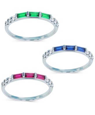 Macy's - 3-Pc. Set Multicolor Cubic Zirconia Baguette Stack Rings in Sterling Silver
