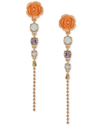 GUESS - Gold-Tone Multicolor Stone Flower Linear Drop Earrings